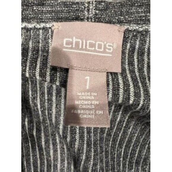 Chicos Cardigan Sweater Open Gray Stripe Asymetrical Womens Size 1 Medium - Picture 3 of 6